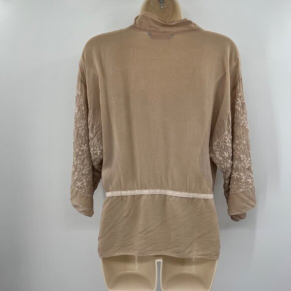 Johnny Was Women's Brown Lace 3/4 Sleeve V-Neck Belted Top Blouse Size XS - Picture 7 of 12
